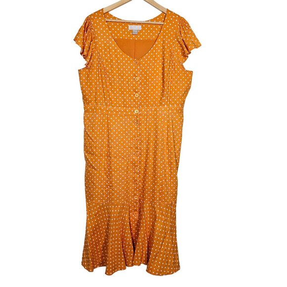 Rachel Parcell Orange Polka Dot V-Neck Linen-Blend Button-Down‎ Midi Dress XXL - Picture 4 of 12